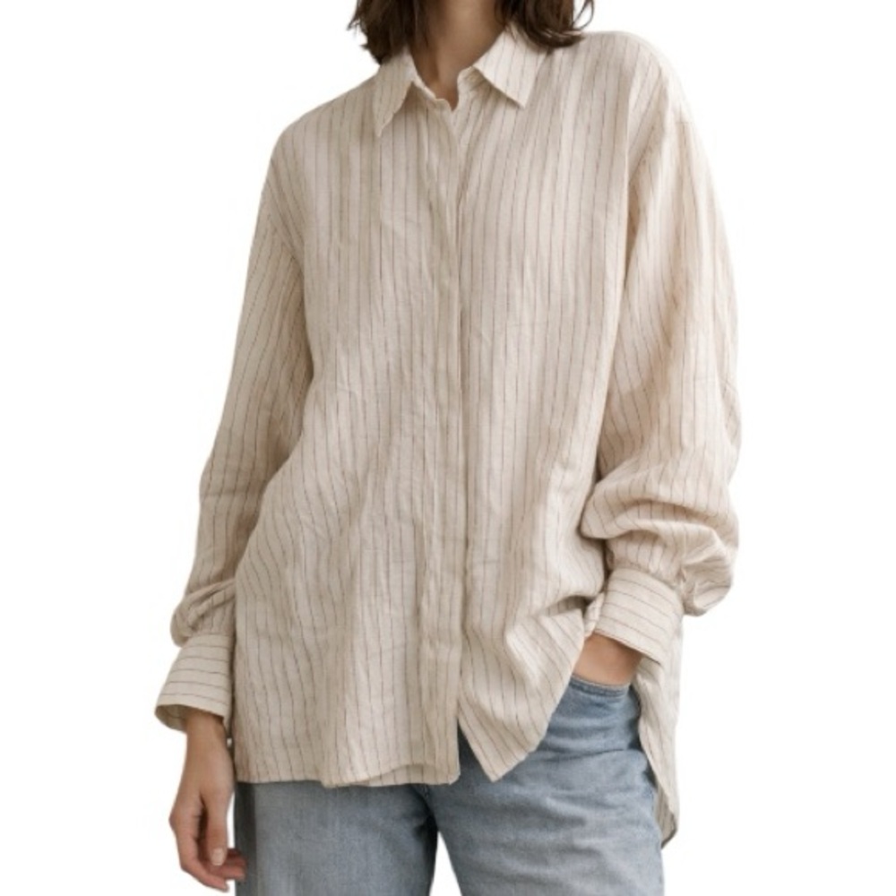 Zara Cream Striped Button-Down Shirt